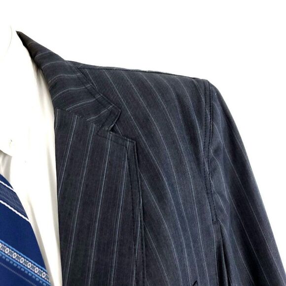 Calvin Klein Cotton 2 Button Suit Jacket 42R Gray Striped XL - Picture 2 of 10